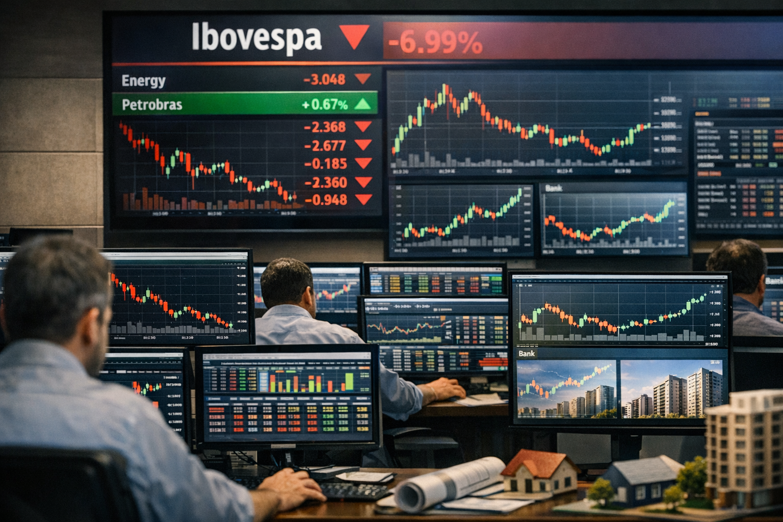 Painel da bolsa brasileira com ações da B3, Ibovespa e reação do mercado ao principal catalisador do dia