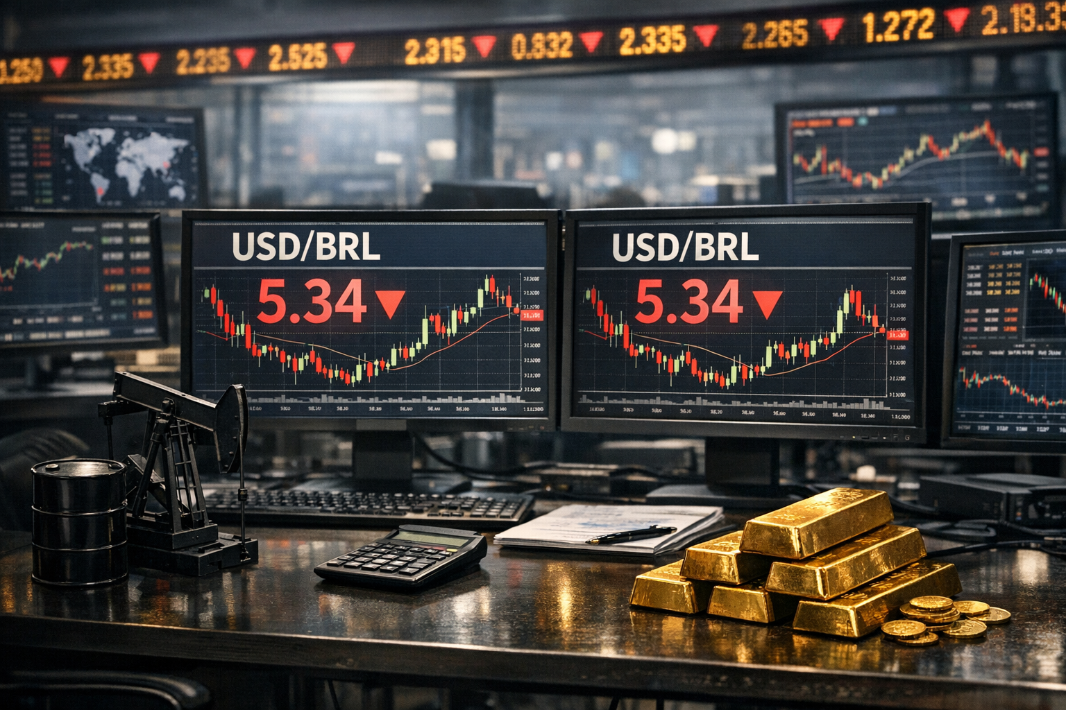 Painel do mercado cambial com cotação do dólar e reação dos investidores ao principal gatilho da sessão