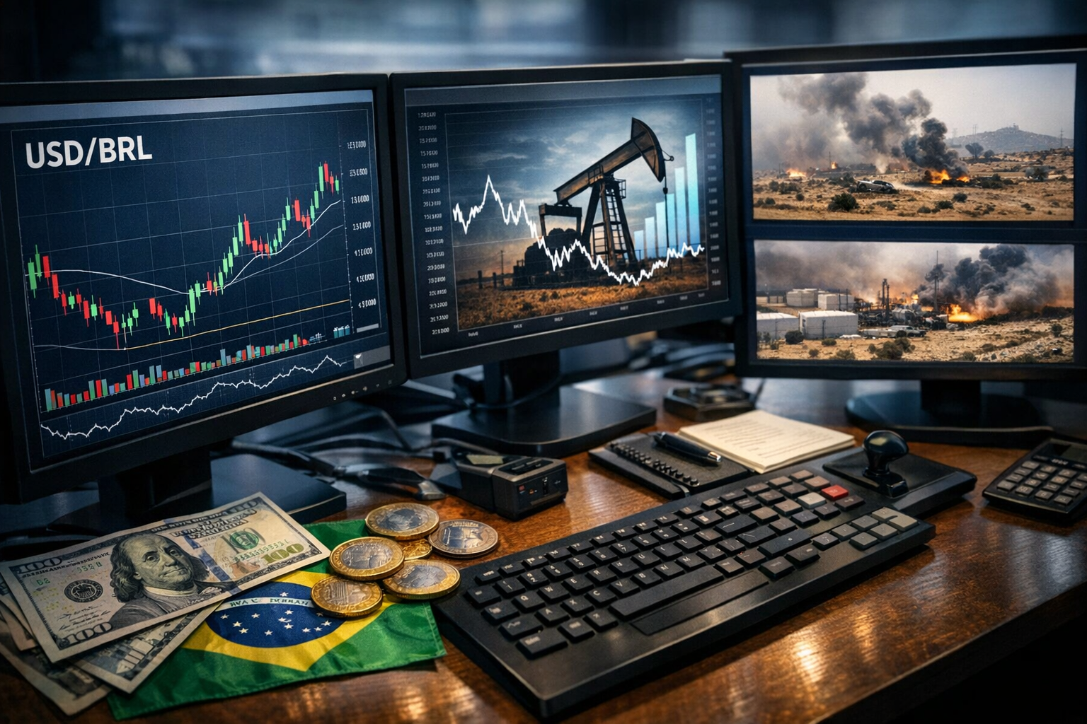 Painel do mercado cambial com cotação do dólar e reação dos investidores ao principal gatilho da sessão