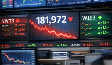 Painel da bolsa brasileira com ações da B3, Ibovespa e reação do mercado aos principais fatores do dia