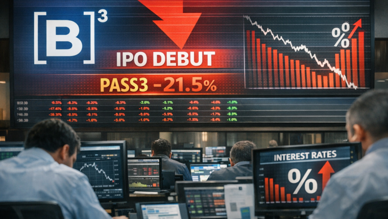 Painel da bolsa brasileira com ações da B3, Ibovespa e reação do mercado aos principais fatores do dia