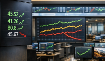 Painel da bolsa brasileira com acoes da B3, Ibovespa e variacao dos principais papeis do mercado