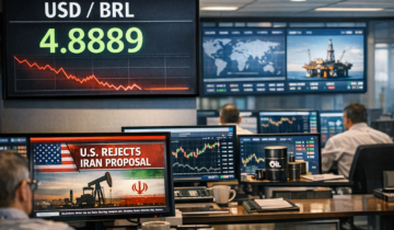 Painel do mercado cambial com cotação do dólar e reação dos investidores ao principal gatilho da sessão
