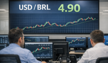 Painel do mercado cambial com cotação do dólar e reação dos investidores ao principal gatilho da sessão