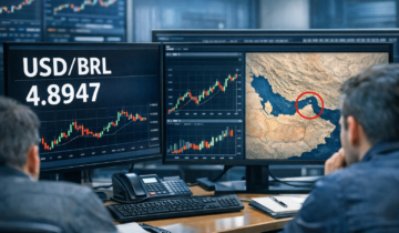 Painel do mercado cambial com cotação do dólar e reação dos investidores ao principal gatilho da sessão